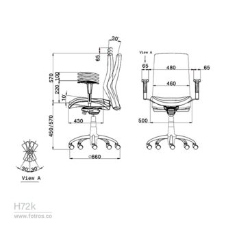 ابعاد صندلی کارشناسی لیو H72k